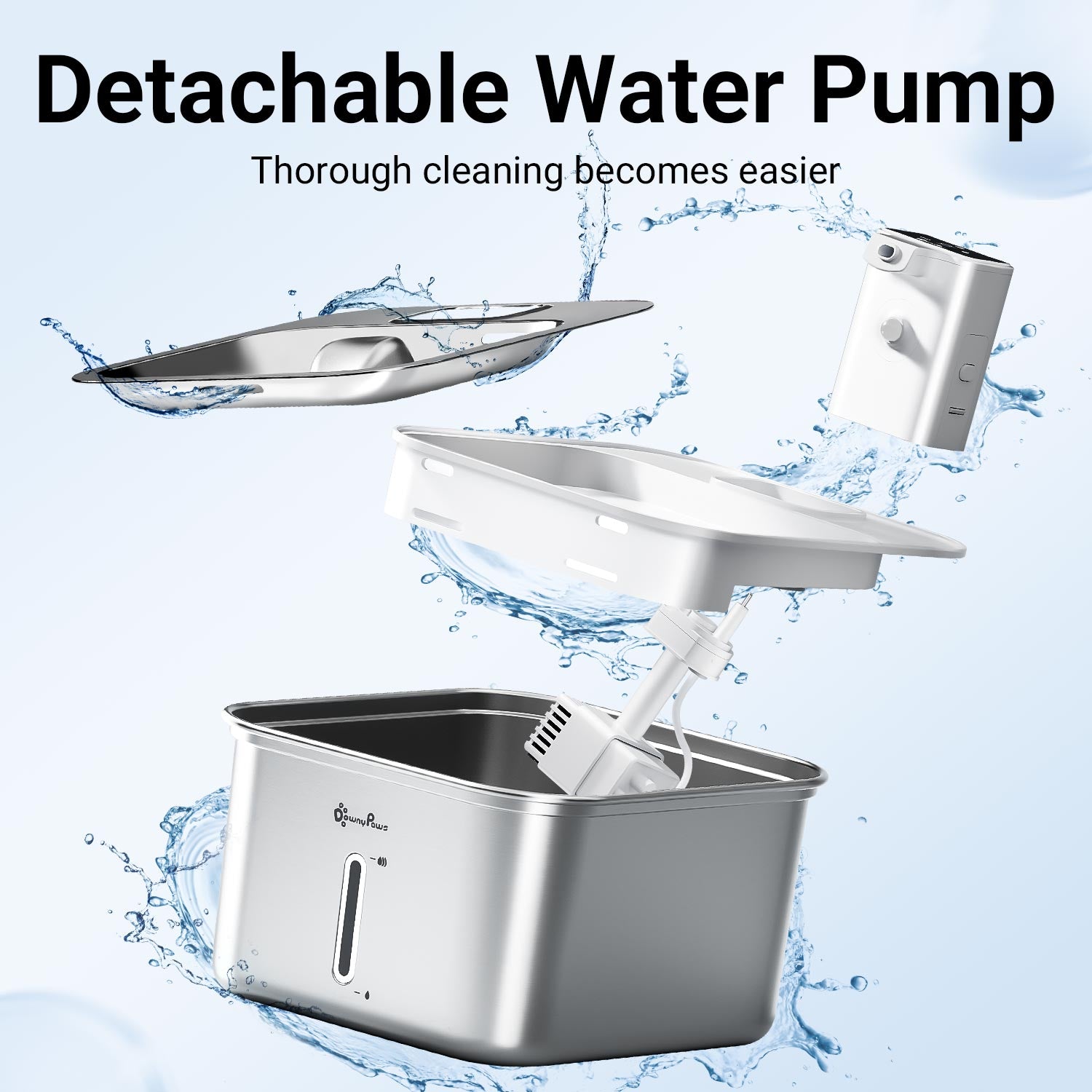 DownyPaws Fursink Replacement Water Pump for Cat Water Fountain Stainless Steel DPWFP6FS
