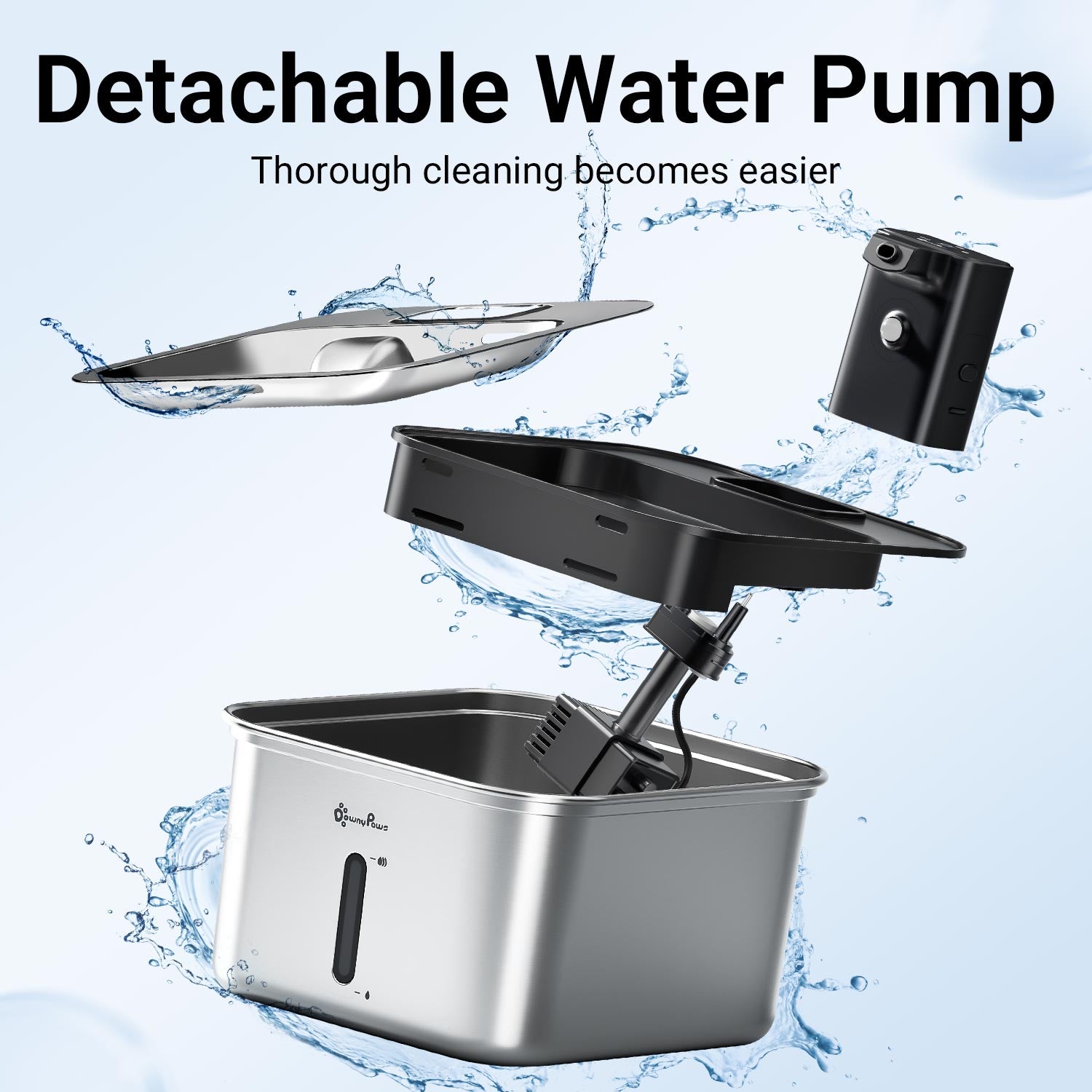 DownyPaws Fursink Replacement Water Pump for Cat Water Fountain Stainless Steel DPWFP6FS