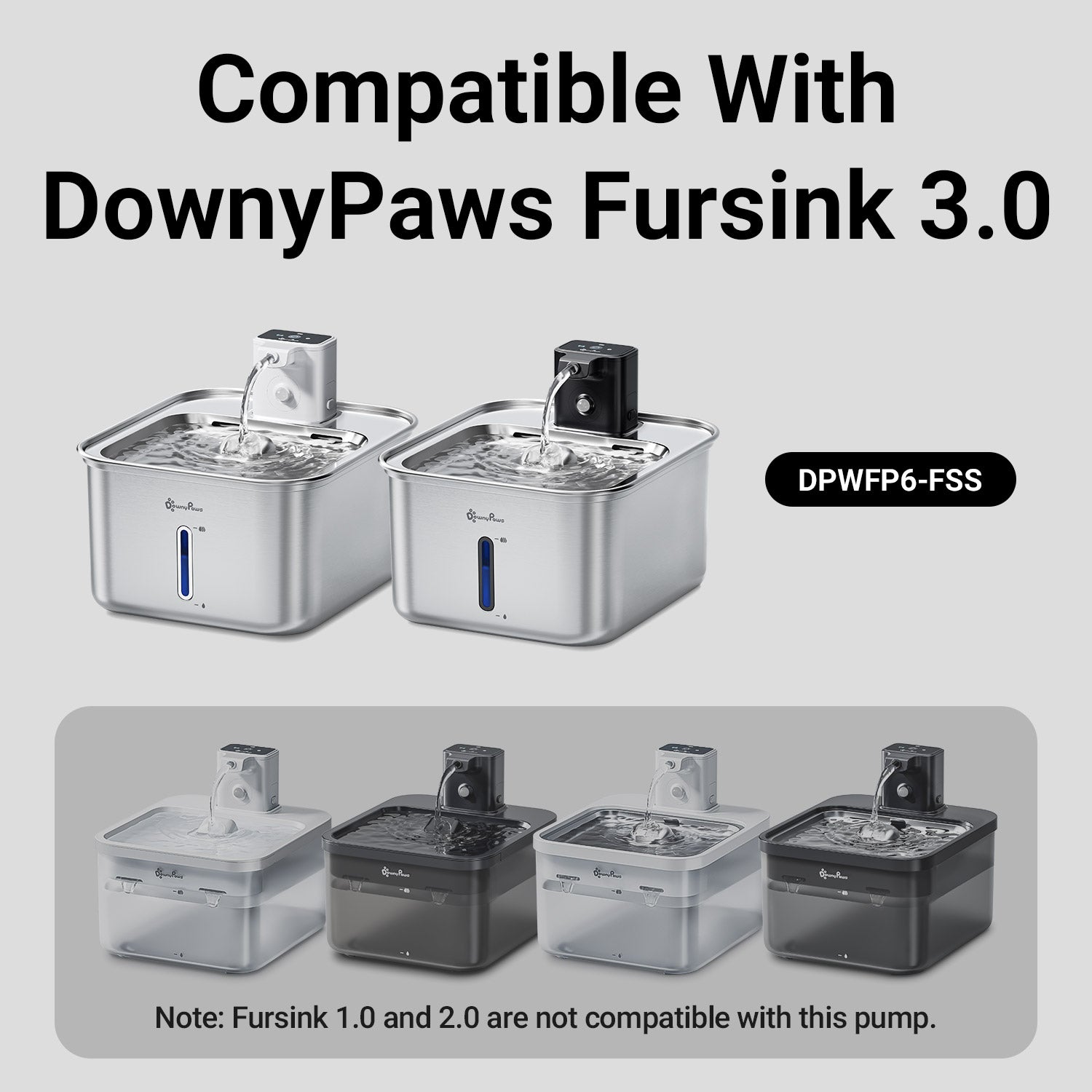 DownyPaws Fursink Replacement Water Pump for Cat Water Fountain Stainless Steel DPWFP6FS